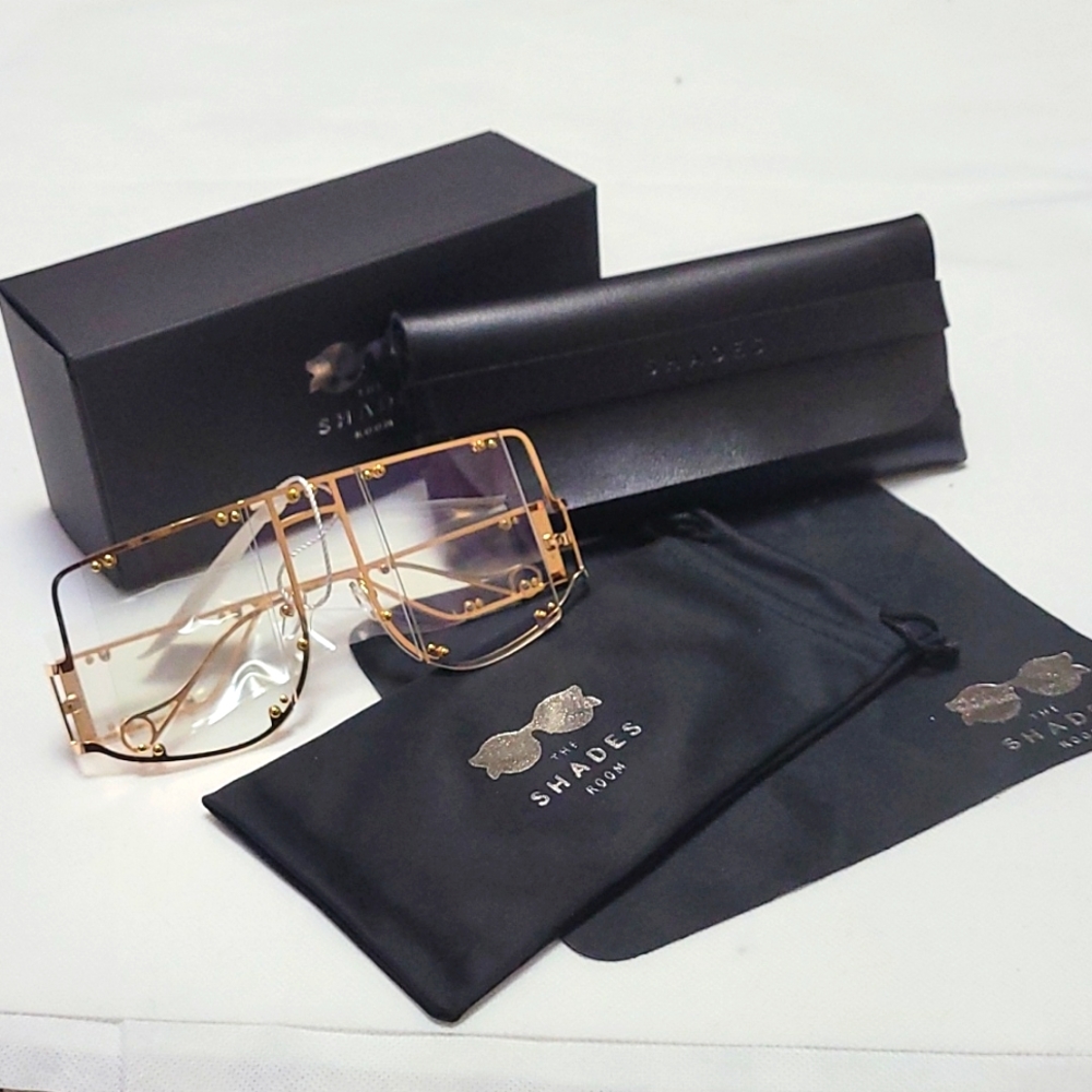 2FOR$30 BRAND NEW BLACK  LENS  GOLD FLAT TOP FRAME SUNGLASSES +CASE ETC